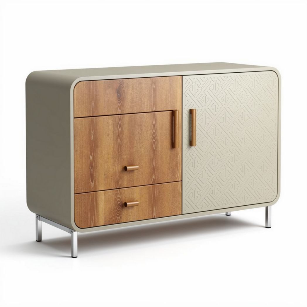 Buffet en bois et métal avec deux tiroirs et une porte dimension 90 x 40 x 80 cm
