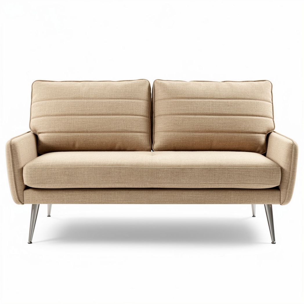 Canapé deux places en tissu beige avec pieds en métal 180 x 85 x 85cm