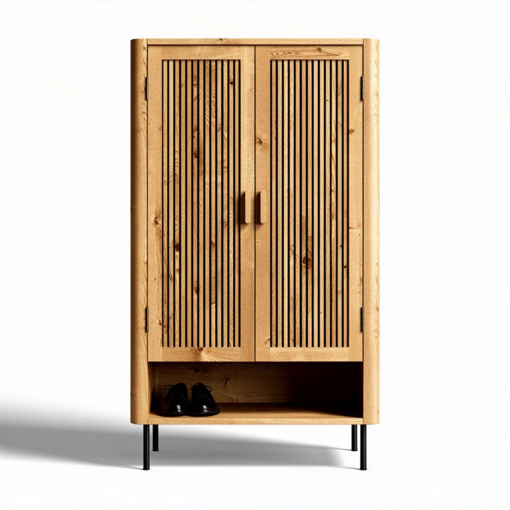 Armoire en bois de pin avec portes à lamelles et étagère inférieure 80 x 40 x 180cm