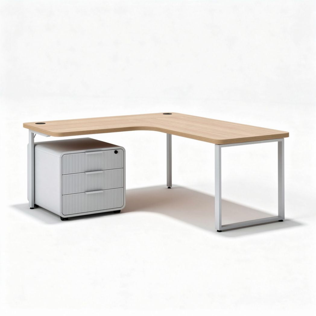 Bureau d'angle en bois avec rangements intégrés en métal 160 x 80 x 75cm