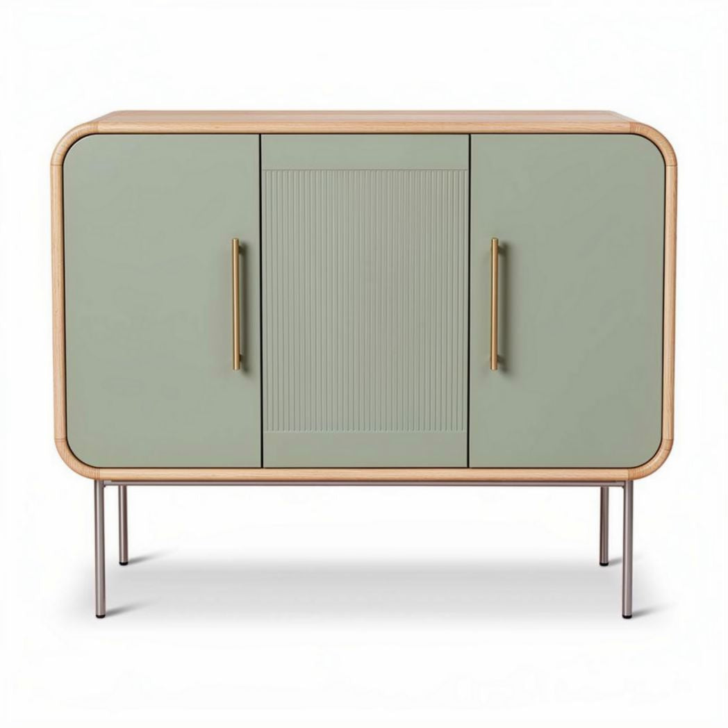Buffet en bois avec portes vertes et pieds en métal 90 x 40 x 80cm